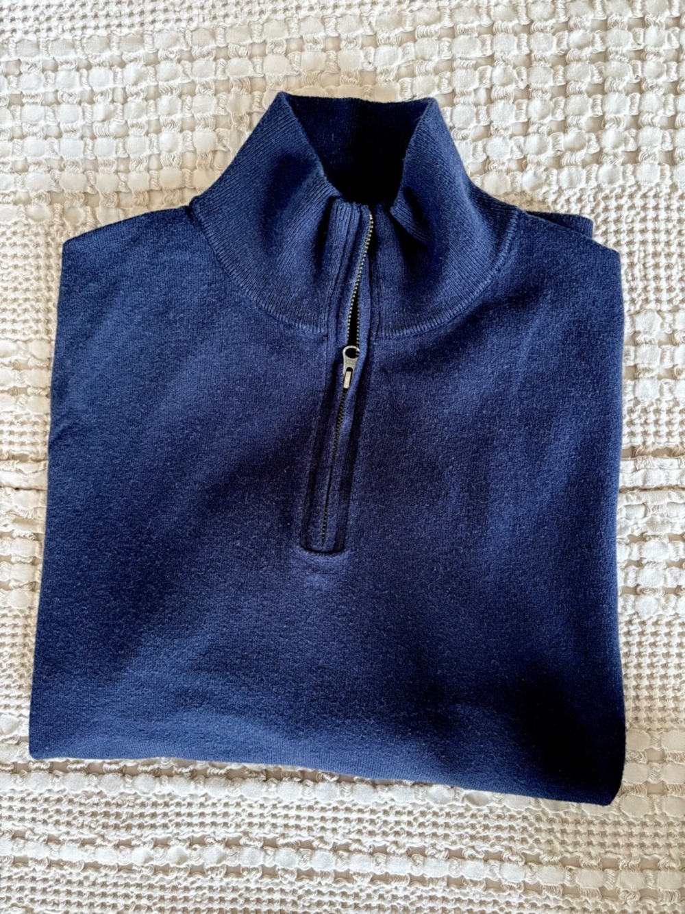 J.Crew Mercantile Quarter Zip Sweater Mens L Merino Wool Blend Navy Pullover
